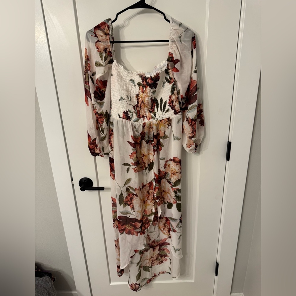 Willow White Tunic top with Rust Floral Print